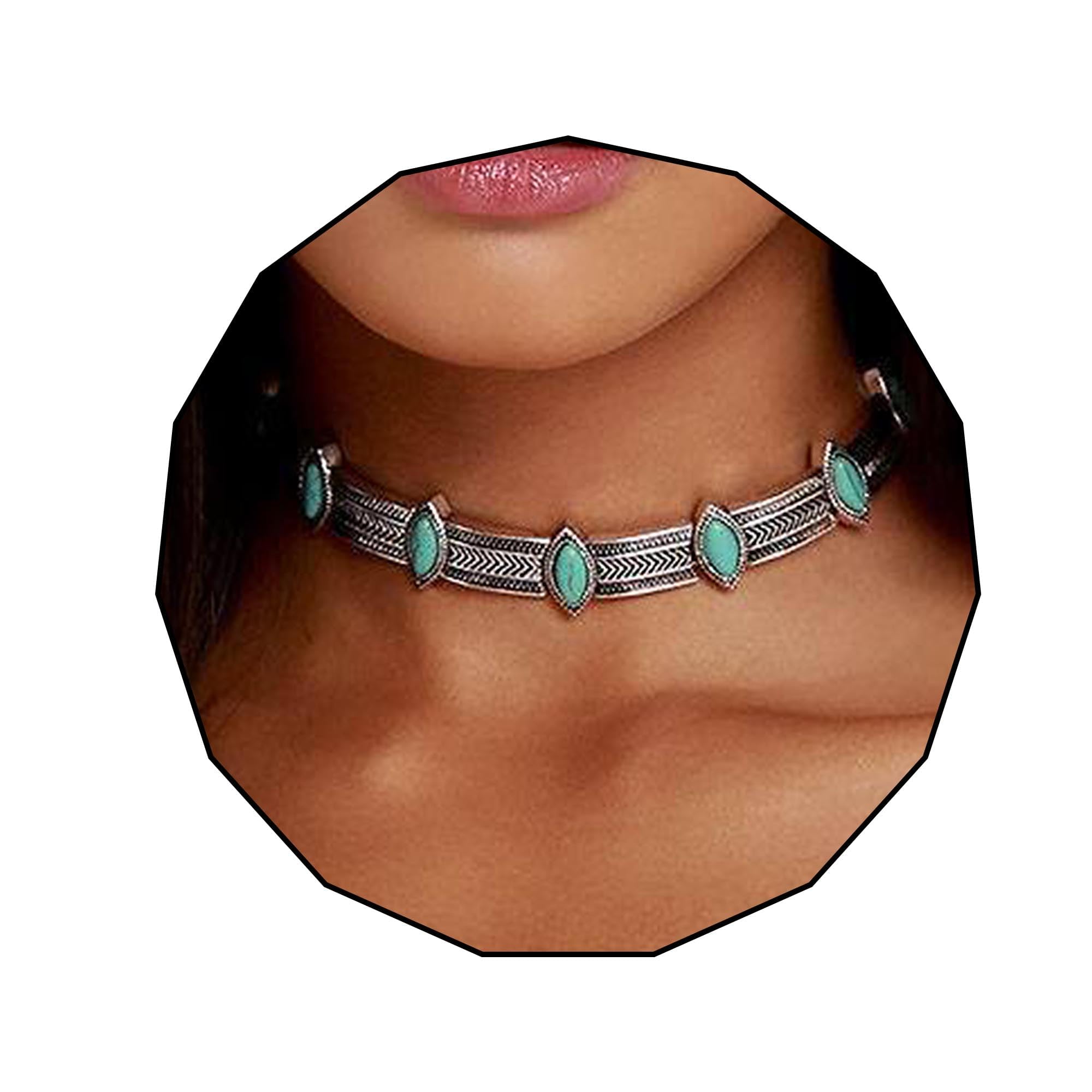 Turquoise Necklace Short Silver Choker Necklaces Western Personalize Boho Necklace Jewelry for Women
