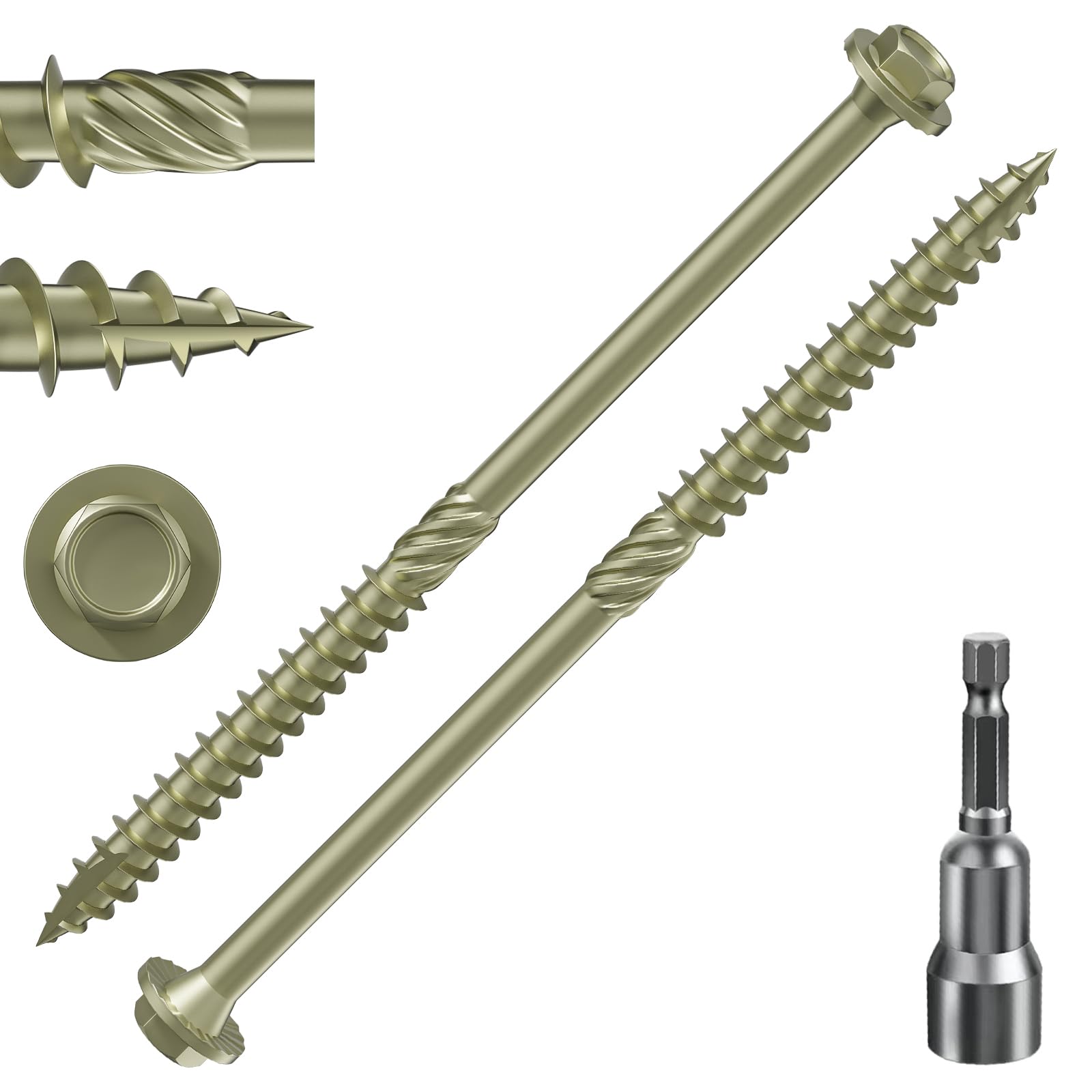 Wensilon (2 lbs)#14 x 5 Yellow Hex Exterior Lag Screws, Structural Wood Screw, Heavy Duty Construction Screw, Rust Resistant, Washer Head, Yellow Coated Exterior Wood Screws