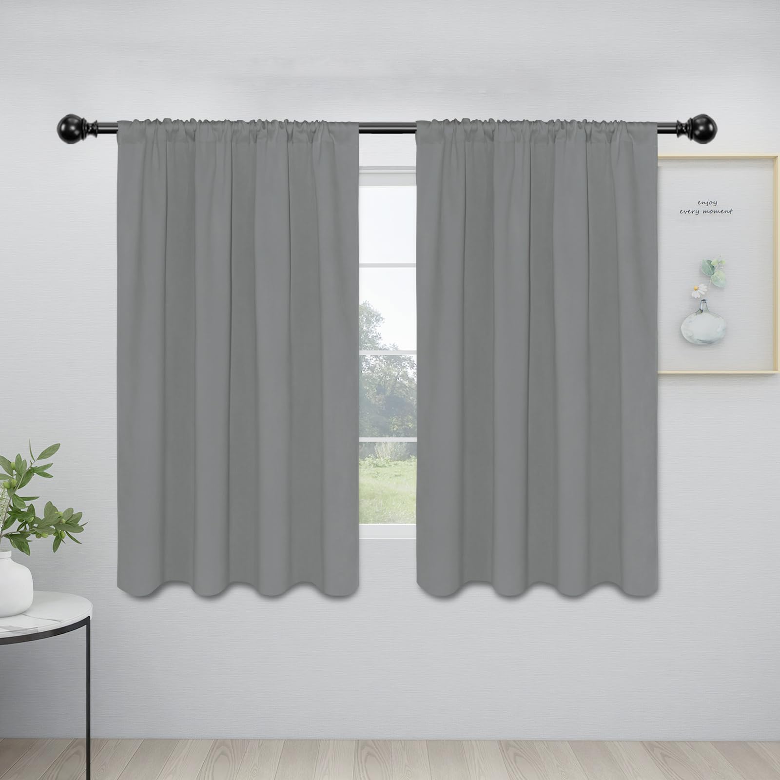Easy-Going Rod Pocket Blackout Curtains for Bedroom, Room Darkening Window Curtains for Living Room, Thermal Insulated Noise Reduction Solid Window