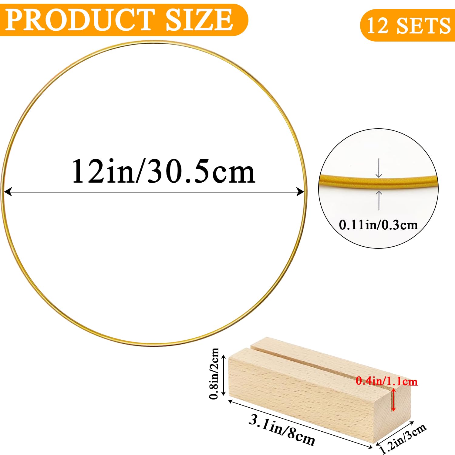 LOSYHU 12 Pack Metal Floral Hoop Centerpiece with Stand, 12 Inch Large Gold Metal Hoops for Crafts, Smooth Wreath Macrame Rings for DIY Wedding Decorations Dream Catchers