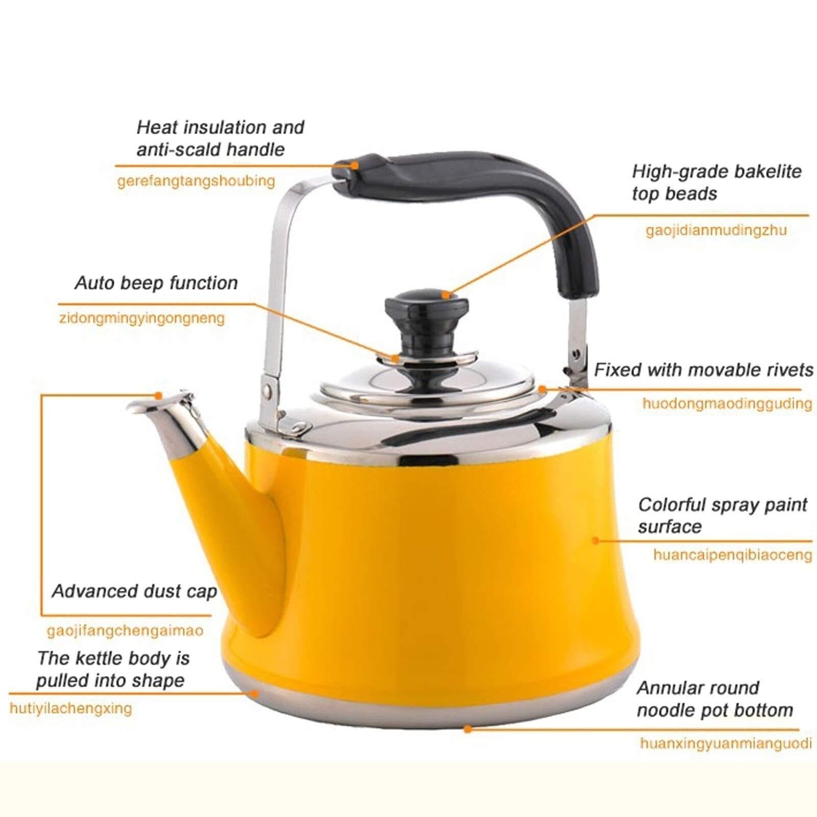 hervidor esmaltado, Tetera amarilla for estufa - Acero inoxidable Silbando(4L)