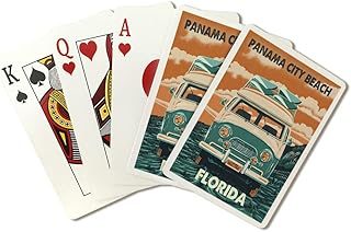 Panama City Beach, Florida, Letterpress, Camper Van (52 Playing Cards, Poker Size Card Deck with Jokers)