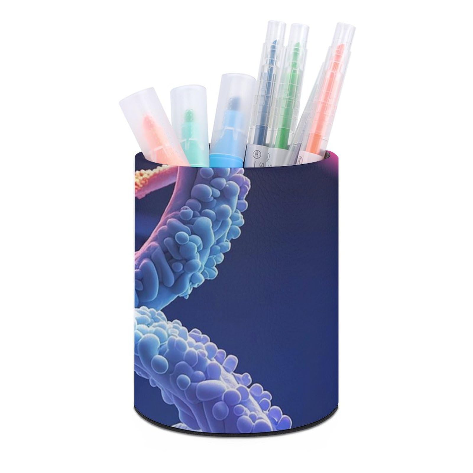 FekiLoot PU Leather Round Pen Holder DNA Genetic Helix Pencil Holder Desk Organizer Pen Organizer Pen Cup Pencil Cup Caddy Desktop Stationery Organizers for Office Home Supplies