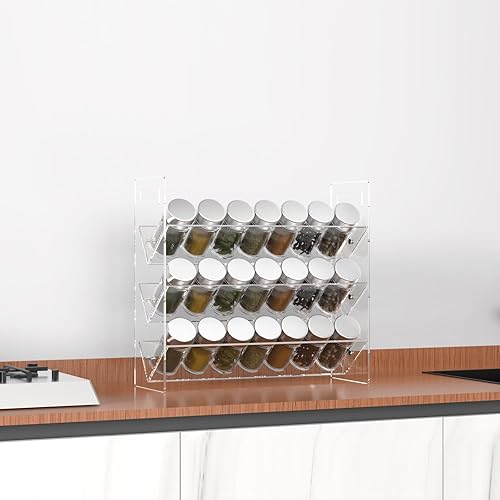Miniatura 3 de PMMASTO Organizador de especias de acrílico para tarros de especias de gabinete, estante vertical transparente para condimentos, despensa, encimera,