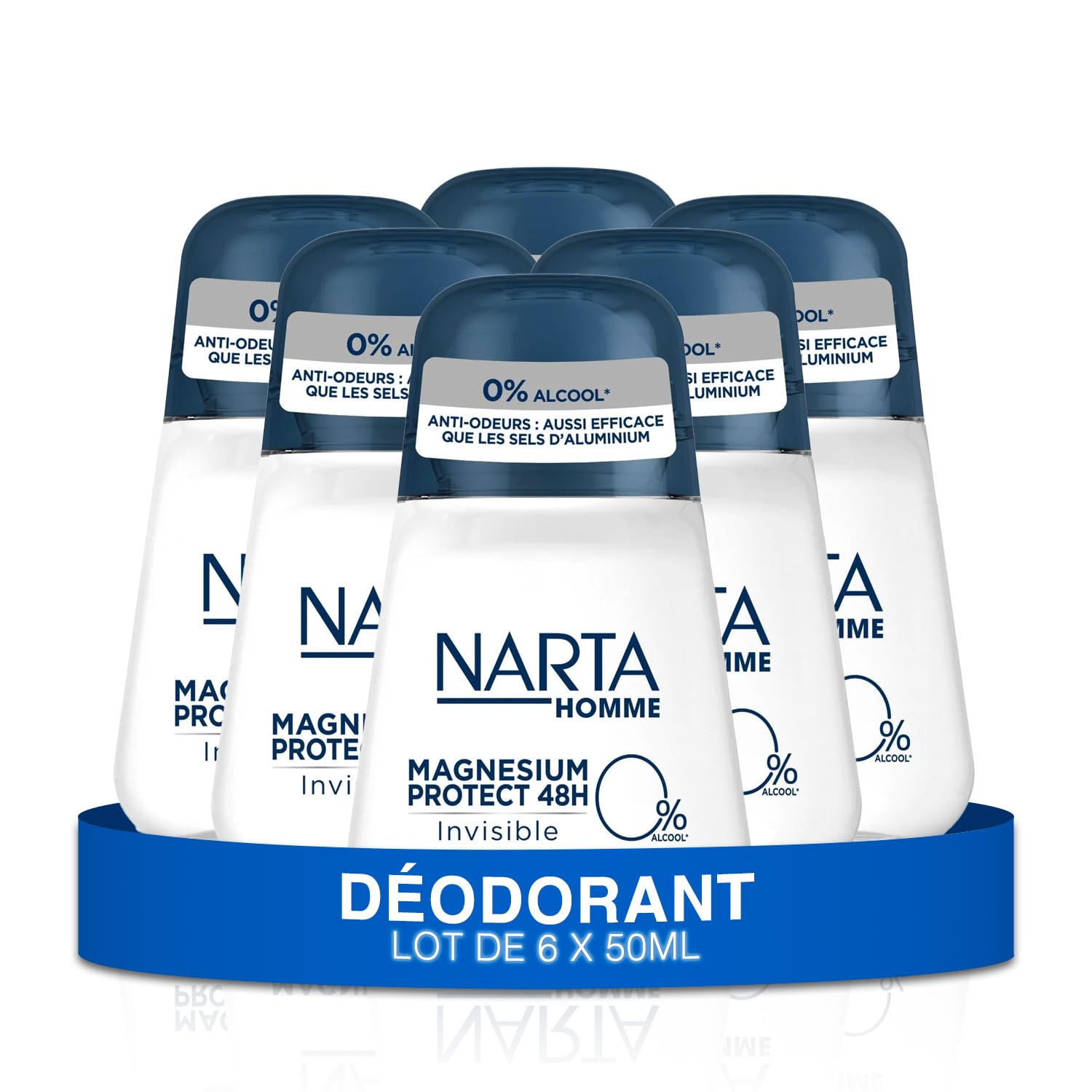 Narta - Deodorante da uomo a sfera - Magnesio Protect 48h invisibile e senza alcool - confezione da 6 x 50 ml