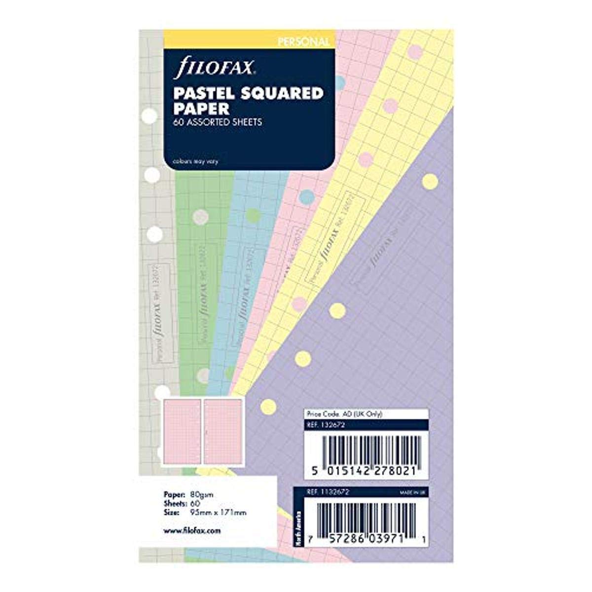 Filofax B132672 Ricarica Organizzatore, Formato Personale, Colori Pastello, Carta Quadrata