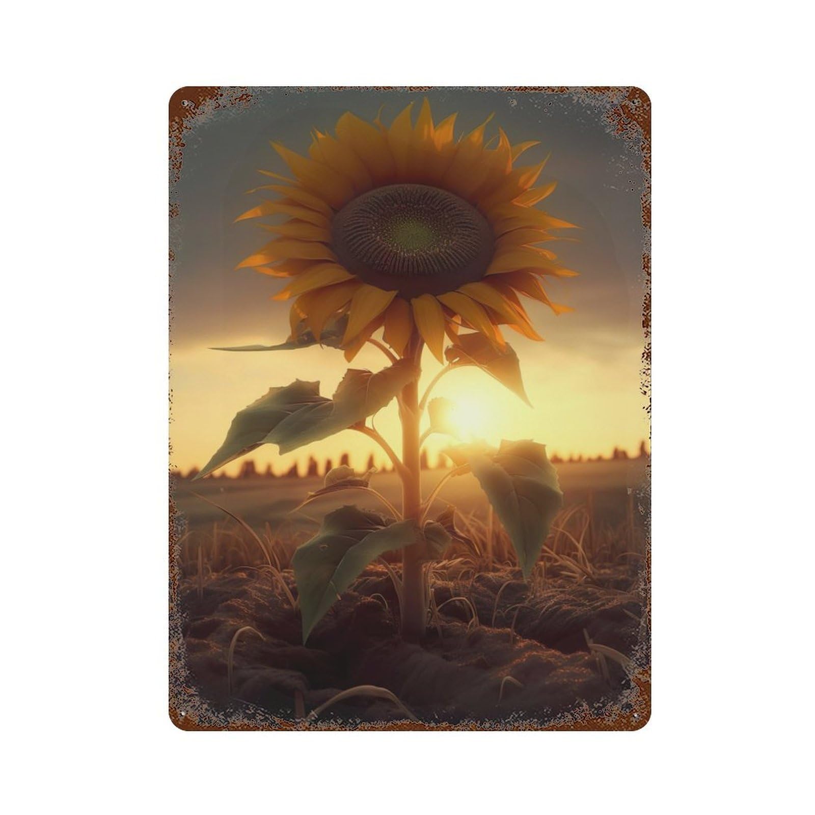 Sunflower Sunset Ground Decorative Tin Sign 15.7"x11.8", Retro Wall Decor for Living Room, Hallway And Home Decor