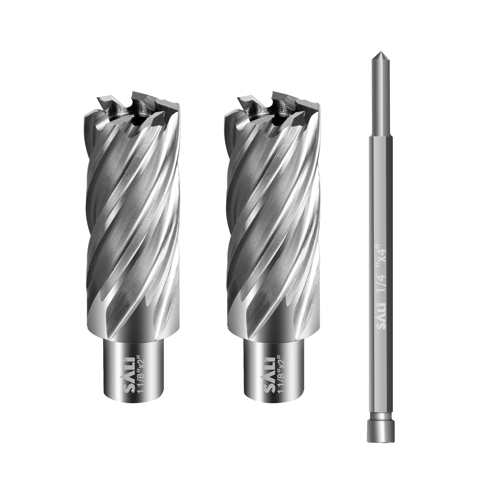 SALI 2 pcs Annular Cutter Diameter 1-1/8 Inch with Weldon Shank 3/4" (with 2 Flats) Cutting Depth 2" Mag Drill Bit for Magnetic Drill Press HSS Fully