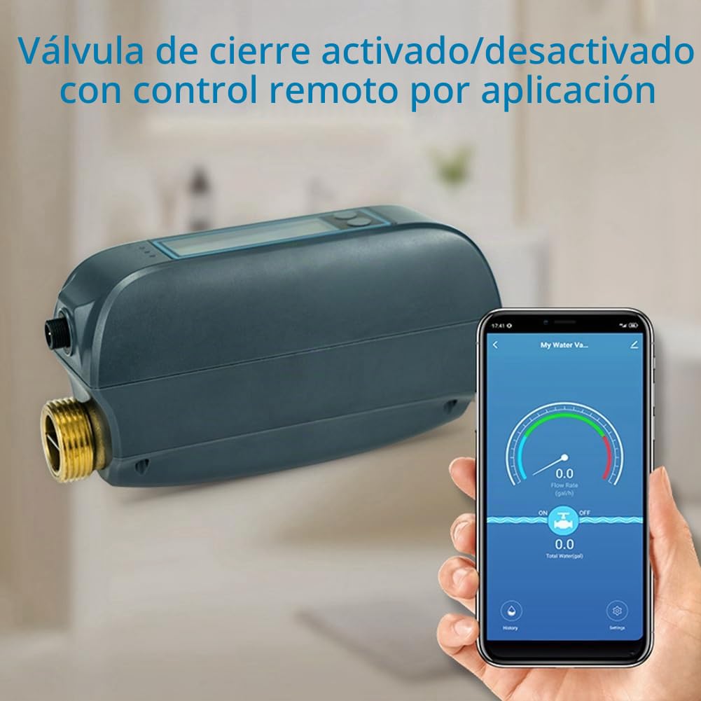 Tuya WiFi Válvula de Agua Inteligente Caudal de Agua y Medidor de Agua Apagado/Encendido Control Remoto Pantalla en Tiempo Real Enchufe de la UE