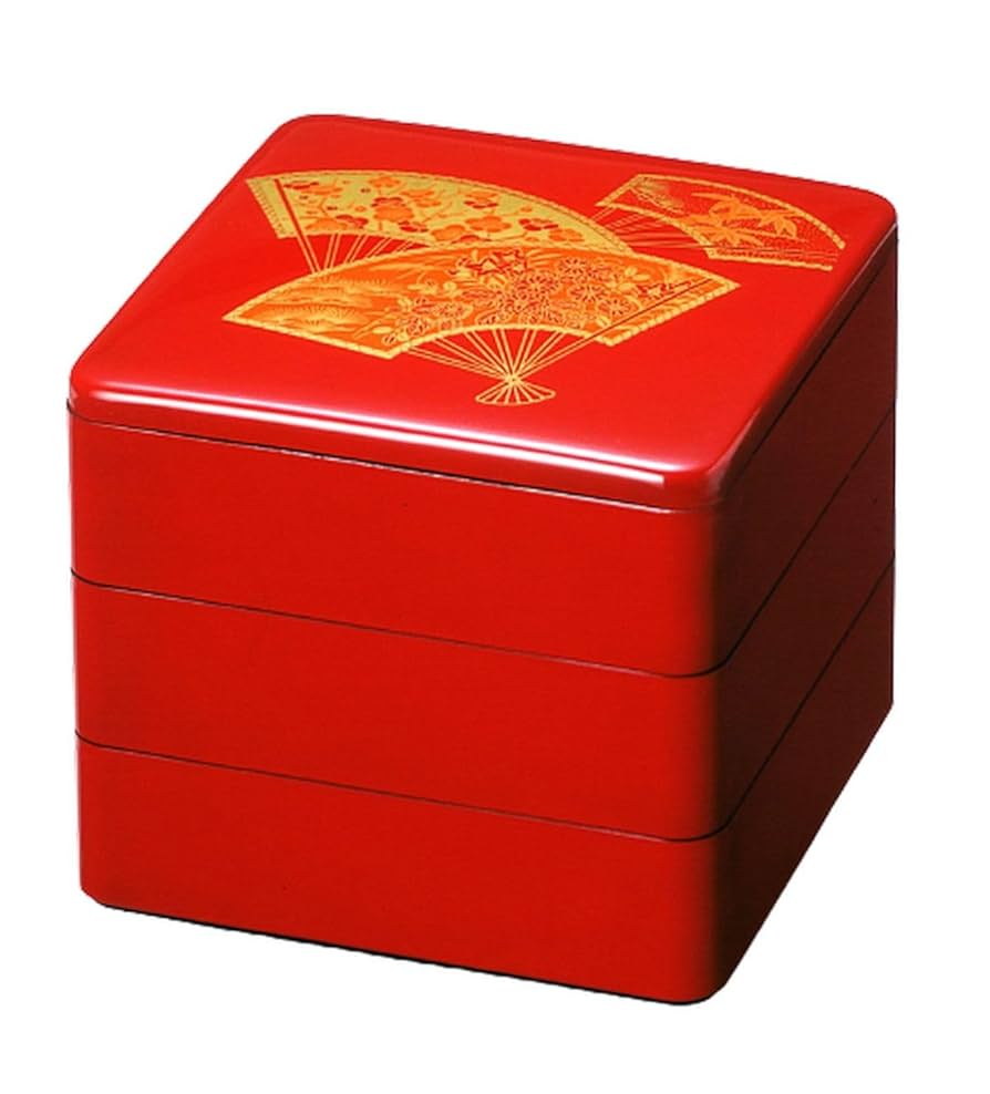 重箱   3段   松竹梅 Amazon｜J-kitchens 重箱 3段 6寸 重朱扇面松竹梅 18.1cm x 18.1