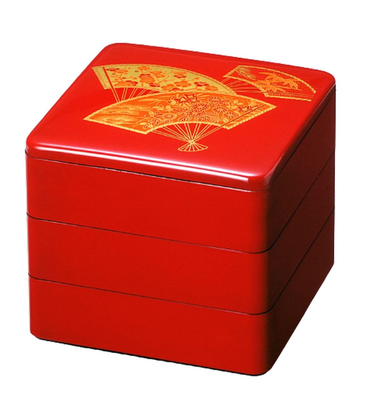 Amazon｜J-kitchens 重箱 3段 6寸 重朱扇面松竹梅 18.1cm x 18.1cm x