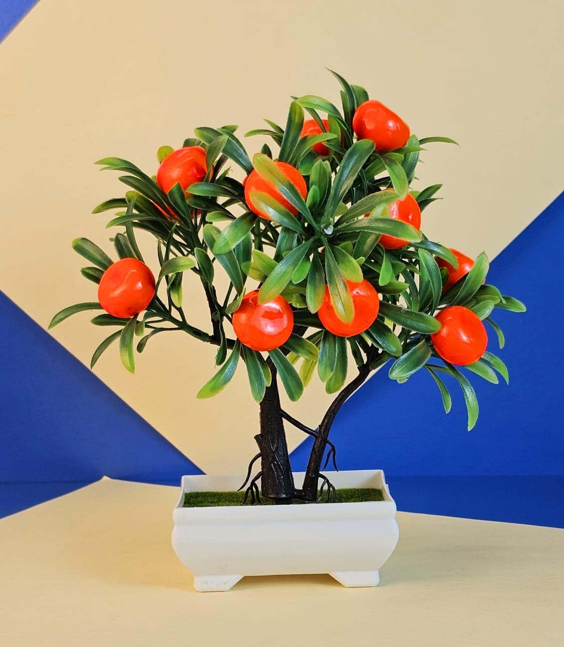 SATYAM KRAFT 1 Pcs Artificial Flower with Pot - Bonsai Flower Decoration for Home Decor, Garden, Balcony, Restaurant, Café, Table Centerpiece, Wedding, Office Desk (Pack of 1, Orange)