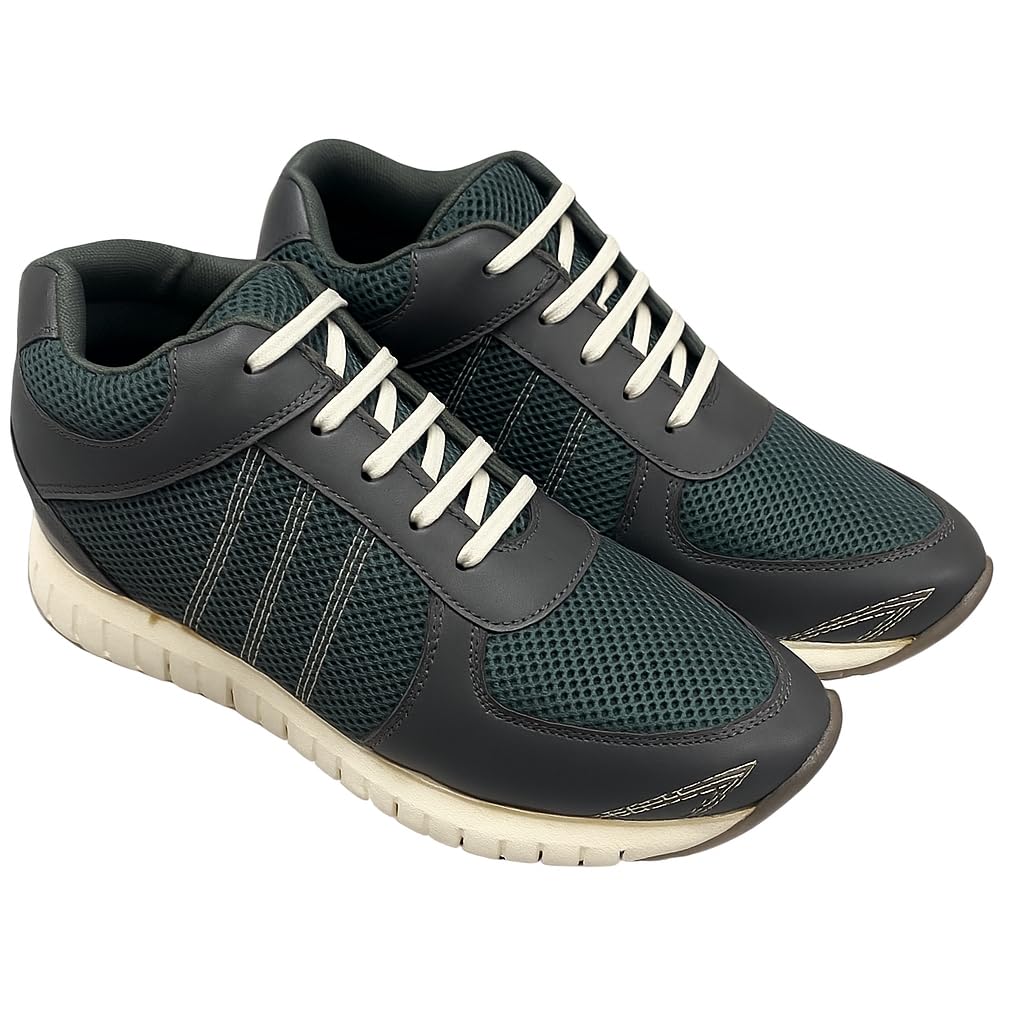 Height Increasing Dark Grey Leather/Mesh Elevator Sports Shoes for Men with Guaranteed 3 Inch Height Increase-image-24