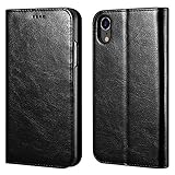 icarercase iPhone XR Wallet Case, Premium PU Leather Folio Flip Cover with Kickstand and Credit Slots for Apple iPhone XR 6.1 Inch (Black)