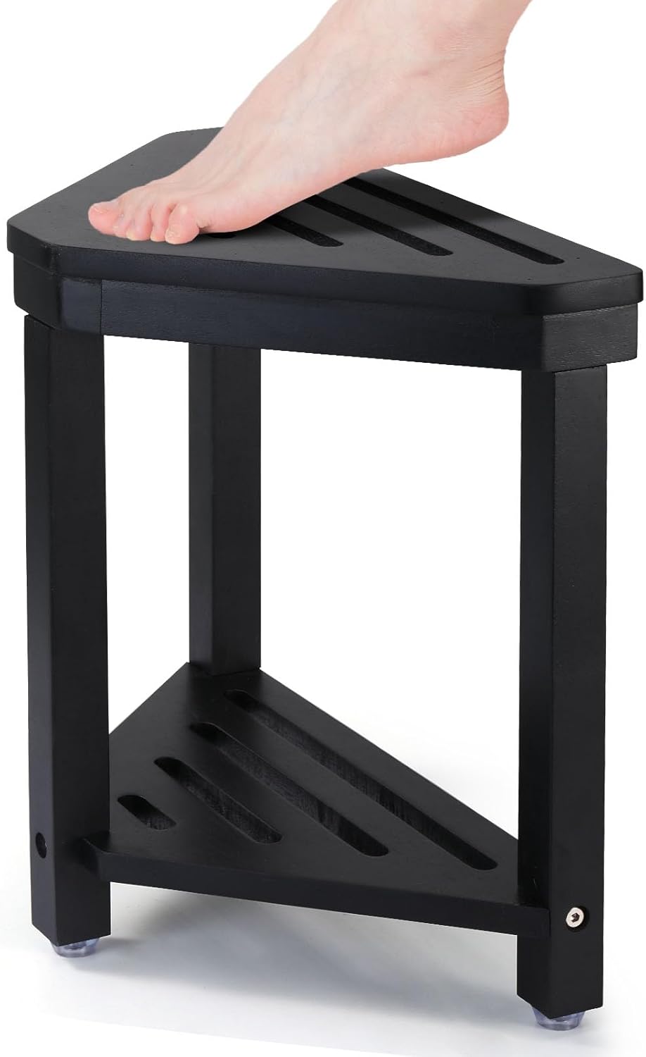 Shower Foot Rest 14in, Acacia Wood Shower Stool for Shaving Legs (Black)
