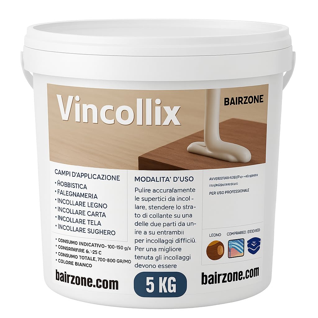VINCOLLIX Colle professionnelle en bois – Adhésif structurel extra solide | Imperméable et résistant à l'humidité | Pour professionnels et bricolage | 5 kg – Fixation définitive