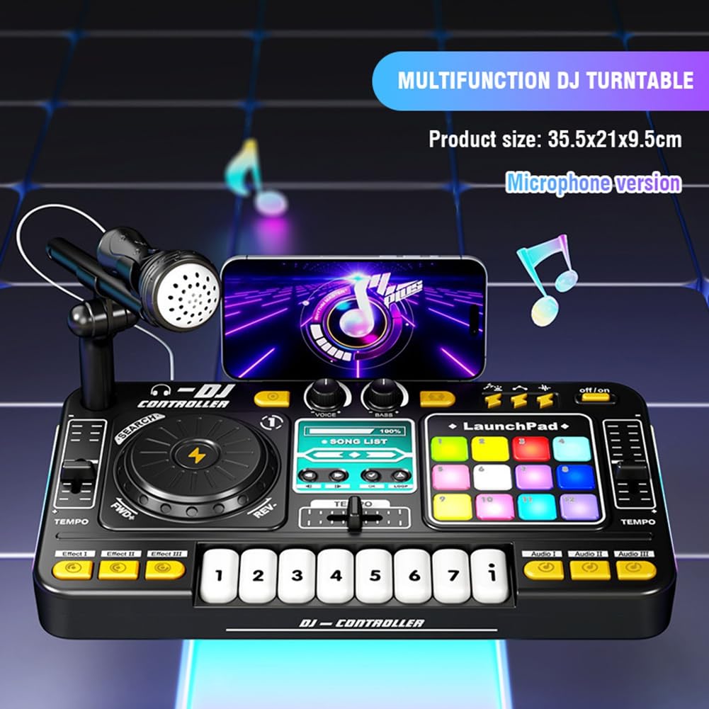 Mixer DJ per Bambini Strumento Musicale Pianoforte Elettronico Tastiera con Microfono Giocattolo per Bambini Regalo di Compleanno per Bambini Set da Gioco per Feste