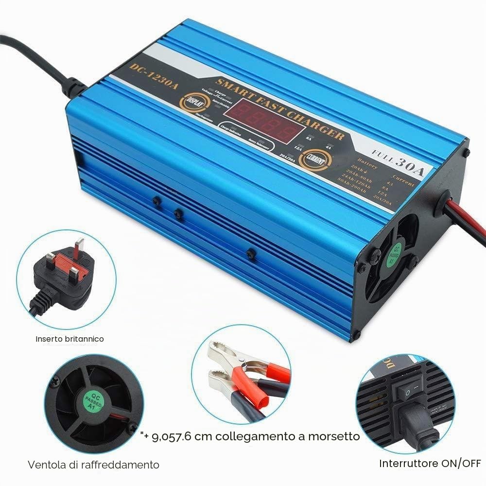 Caricabatterie Baceyong, caricabatterie intelligente 12V 30A, ricarica rapida, schermo LCD per roulotte, camper, barca, auto, moto