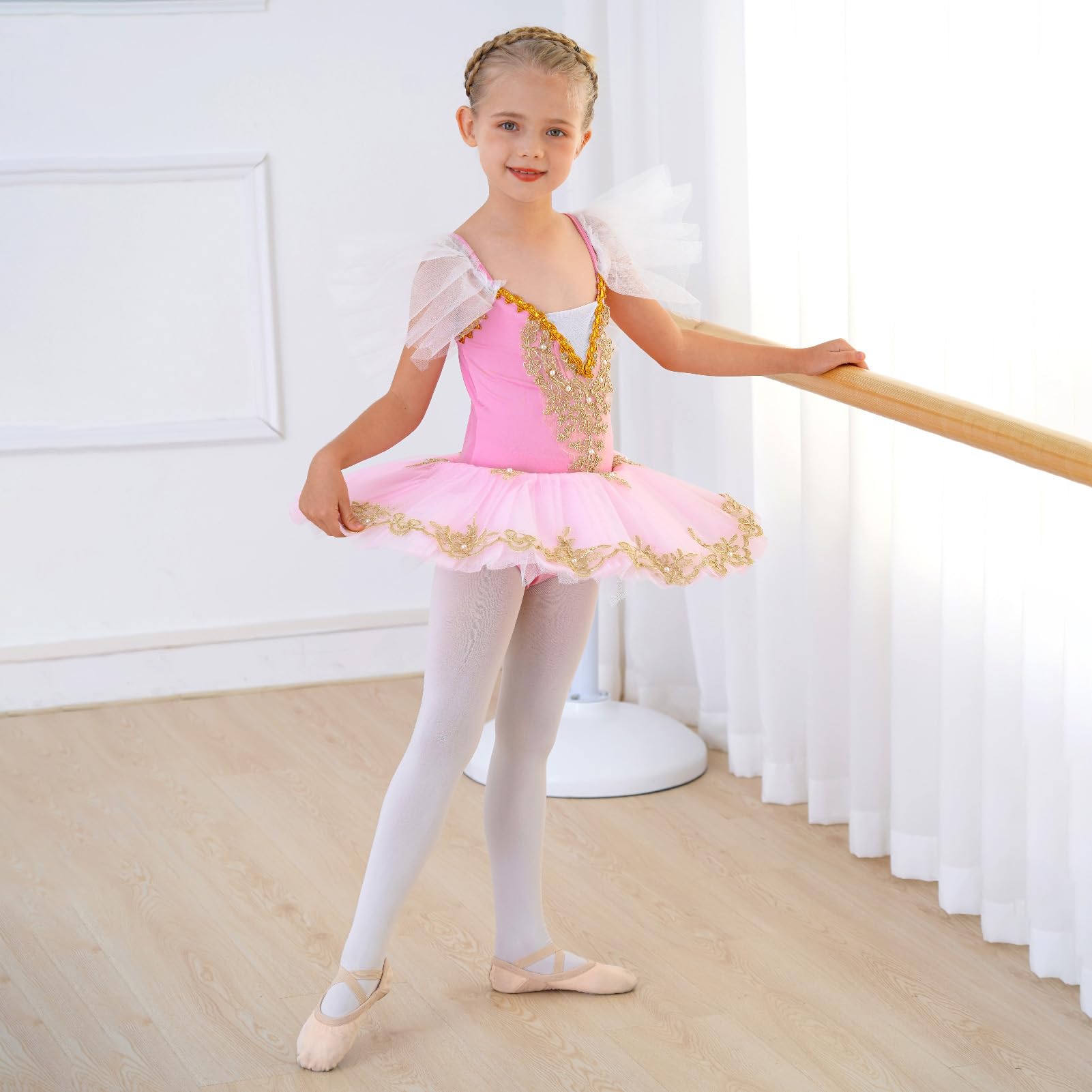 IBTOM CASTLE Maillot Ballet Niña Pluma Bordada Disfraz Bailarina Tutu Princesa Elegante Mallot Patinaje Artistico Competicion Niña