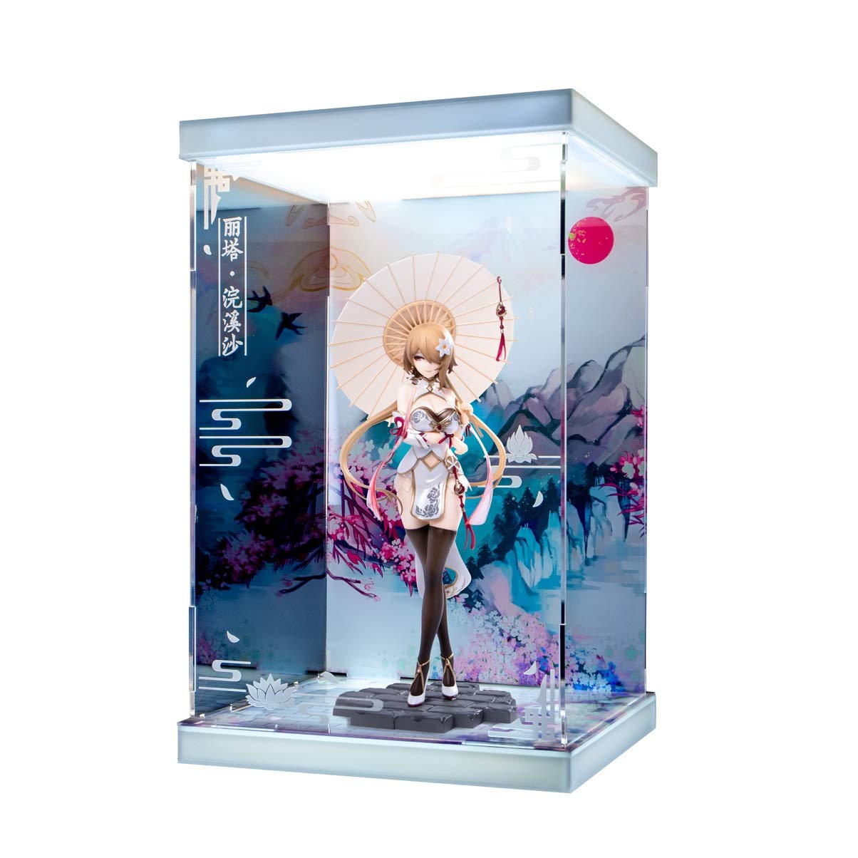 Benghuai Academy III Rita Huanxisha Character Statue Model Display Box High Strength Acrylic LED Light HD Background Inkjet Handmade GK Dust Cover (Color : Up and down light)