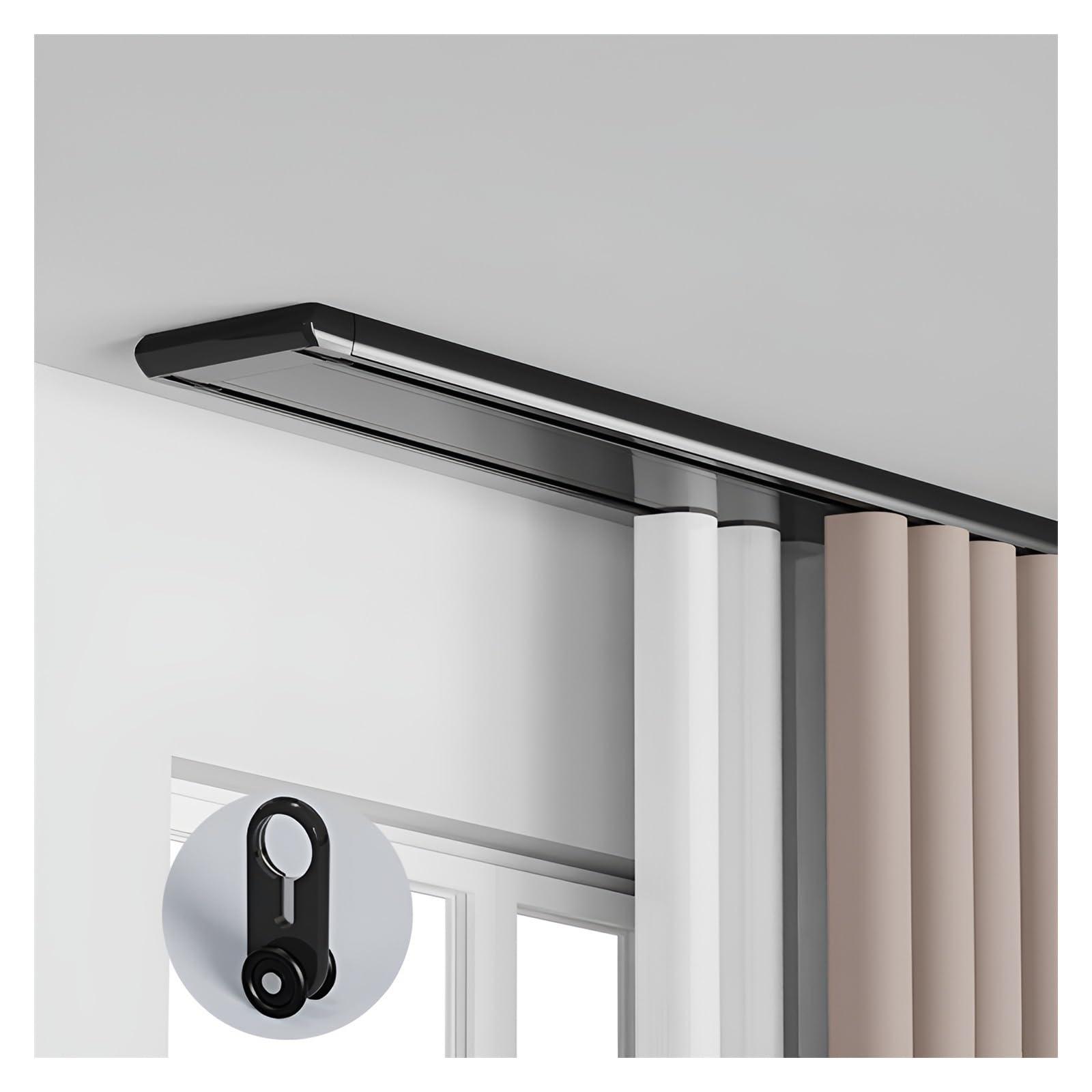Système de Rideaux de séparation de pièce à Double Rail, Robuste et fixé au Plafond. Installation Facile et Style élégant. Rails en Aluminium Noirs de 75 cm.
