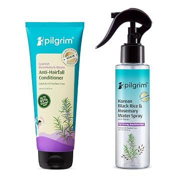 Pilgrim Anti-Hairfall Combo | Korean Black Rice & Rosemary Water Spray & Rosemary Conditioner| Reduces Hairfall, Boosts Growth & Density