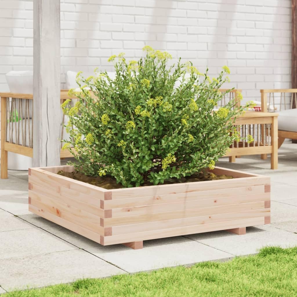 Jardinera de jardín de madera maciza de pino, 90 x 90 x 26,5 cm, para plantas y flores, amplio contenedor rústico con marco robusto para hierbas aromáticas y decoración exterior