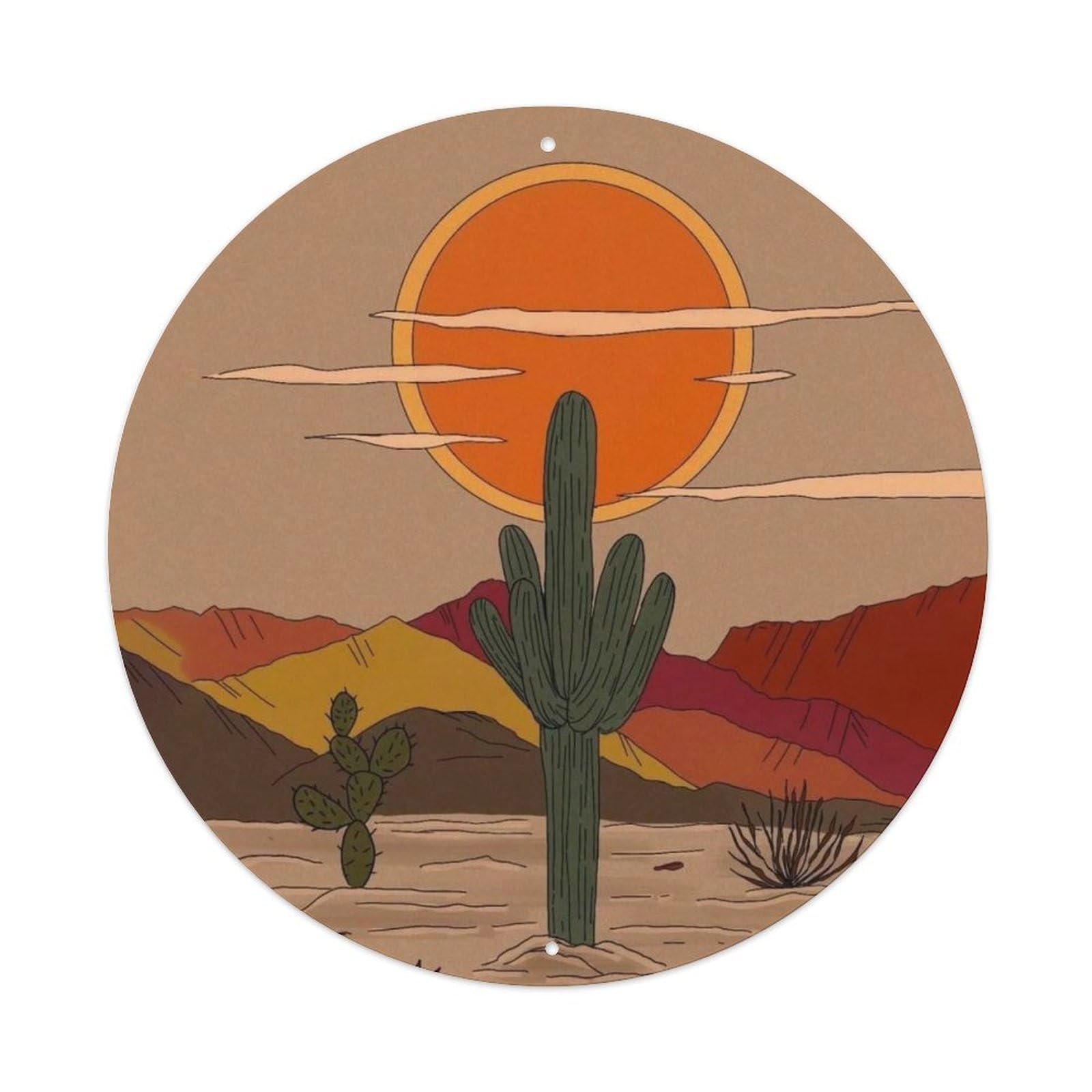 Desert Cactus Sunset Southwestern Landscape Metal Tin Sign