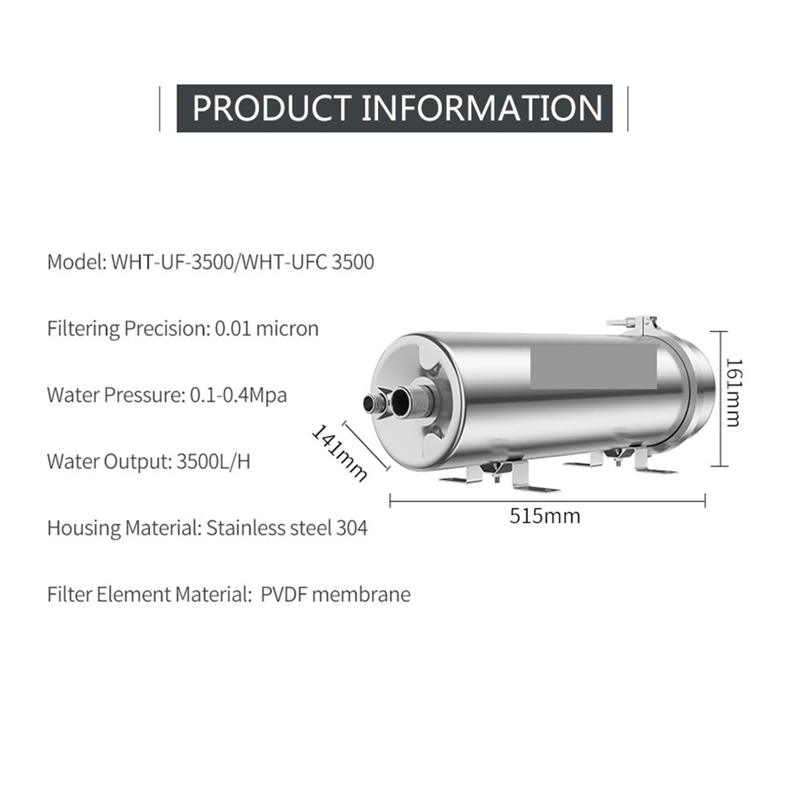 Oczyszczacz wody PVDF UF 3500L/H, filtr ultrafiltracyjny całego domu, filtracja 0,01um SUS304 woda pitna