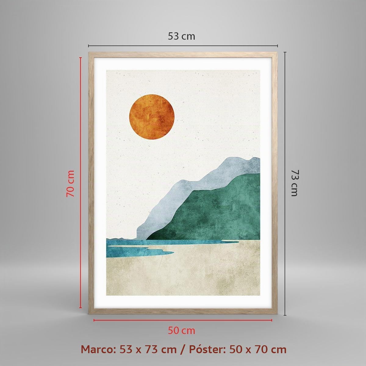 ARTTOR Cuadro Póster Marco Roble 50x70 cm Paisajes Pastel - 6186 - P2N