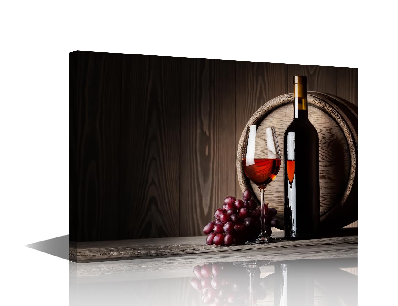 Wall Art for Living RoomWhisky Beer Red Wine Glasses Paintings Wooden Wine Barrels Picture 1 Panel Prints Artwork on Canvas Giclee Modern Home Decor Framed Gallery-Wrapped Ready to Hang 18x12 in