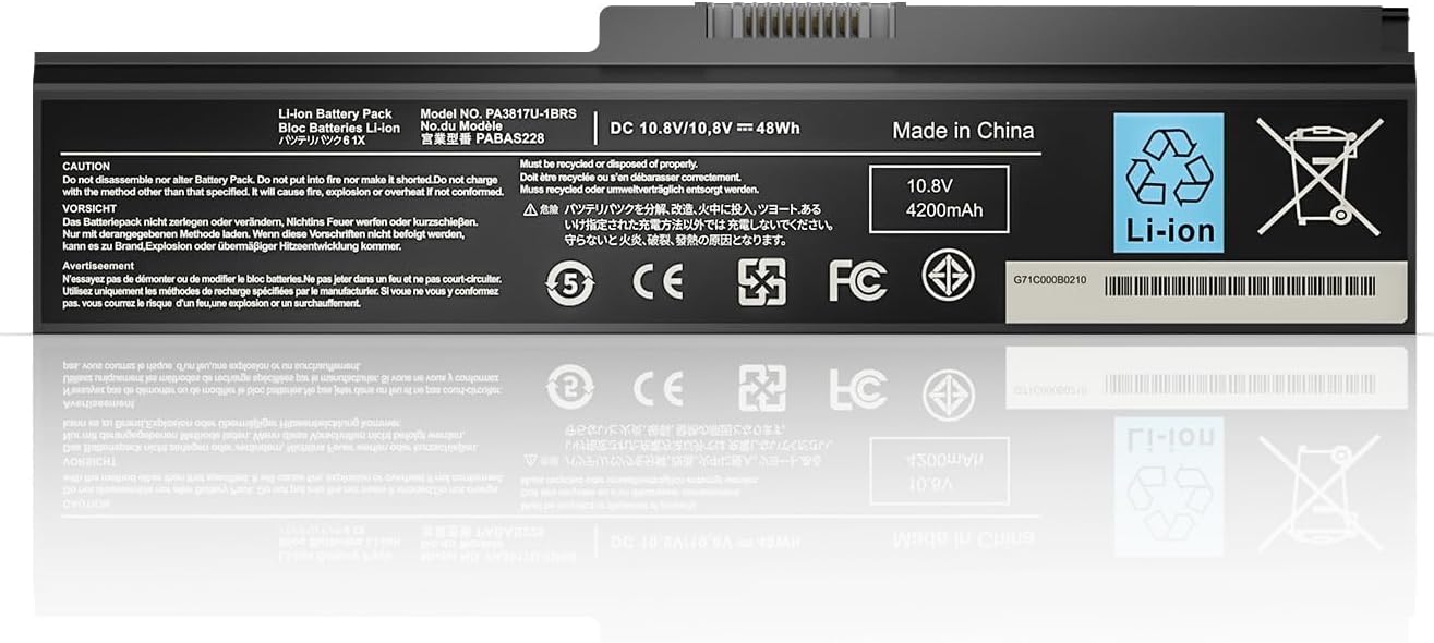 PA3817U-1BRS - Batería de 10.8 V, 48 Wh, 6 celdas de iones de litio, compatible con Toshiba Satellite L755 L655 PABAS228 PA3819U-1BRS C655 C675 C675D L645D L675 L675 L645D L675 L675