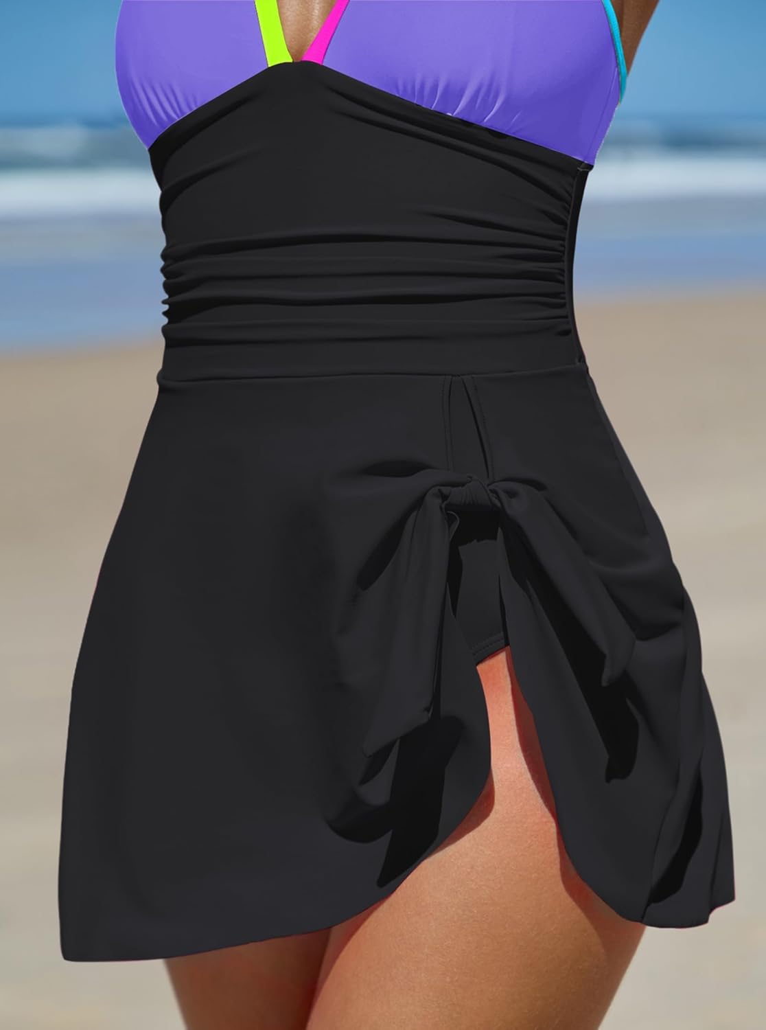 popvil Swim Dress One Piece Swimsuits Women Tummy Control for Women 2026 Sexy Beach Tie Back Bathing Suit Skirt - Image 4