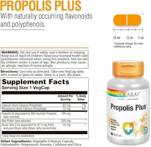 Miniatura 2 de SOLARAY Propolis Plus | Apoyo saludable para el sistema inmunológico con propóleos, polen de abeja y jalea real | 90 VegCaps