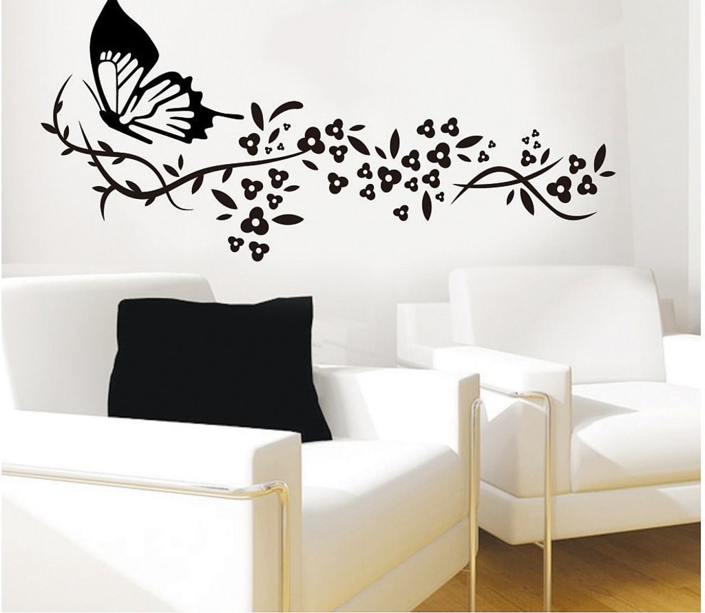 mamerin ♪✾︎ Buy Happy Walls Elegant Floral Butterfly Vector Art in Black (118
