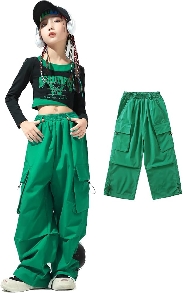 Amazon | [MAOMU] キッズ ダンス衣装 緑 黒 ステージ衣装 ダンスウェア