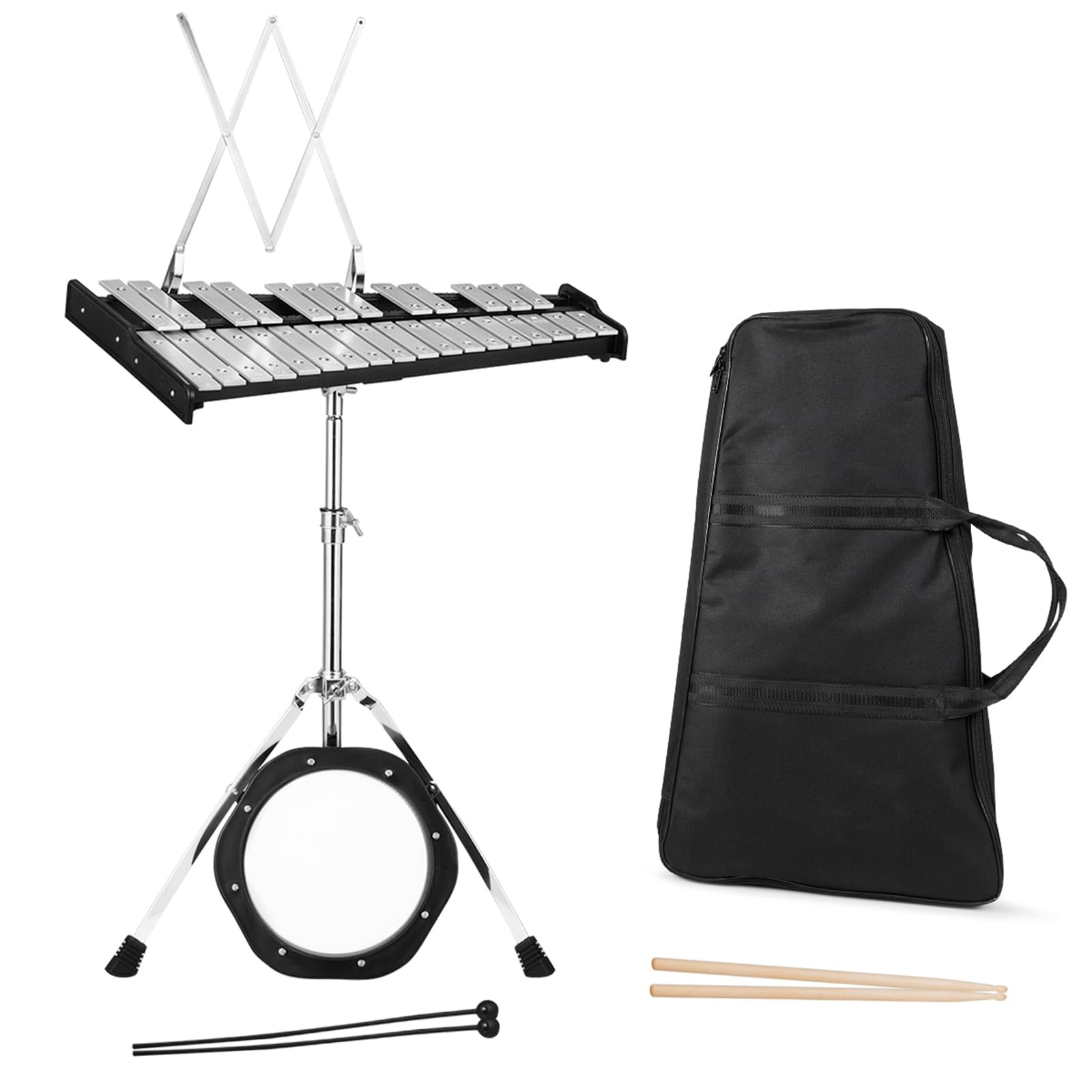 COSTWAY Set di Xilofono a 30 Note, Glockenspiel con Supporto in Metallo, Altezza Regolabile, Metallofono con Leggio per Spartiti, Mazzette