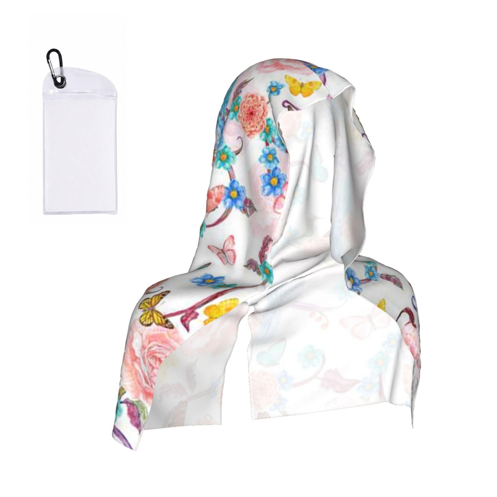 Esnaiuvcd Black Romantic Fancy Floral Birds Butterfly Print Multifunctional Cooling Hoodie Bandana Portable Sweat Absorbing Design For Beach Workouts Exercise Heat Relief Accessories