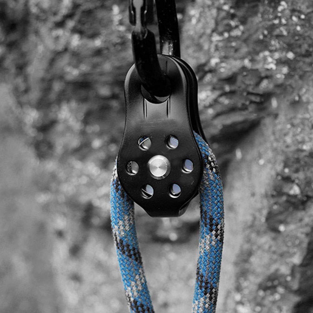 Poulie Escalade, Poulie De Renvoi De 26 KN en Alliage D'aluminium Simple Corde Poulie pour L'extérieur des Escalade Rappel 12 mm, Noir