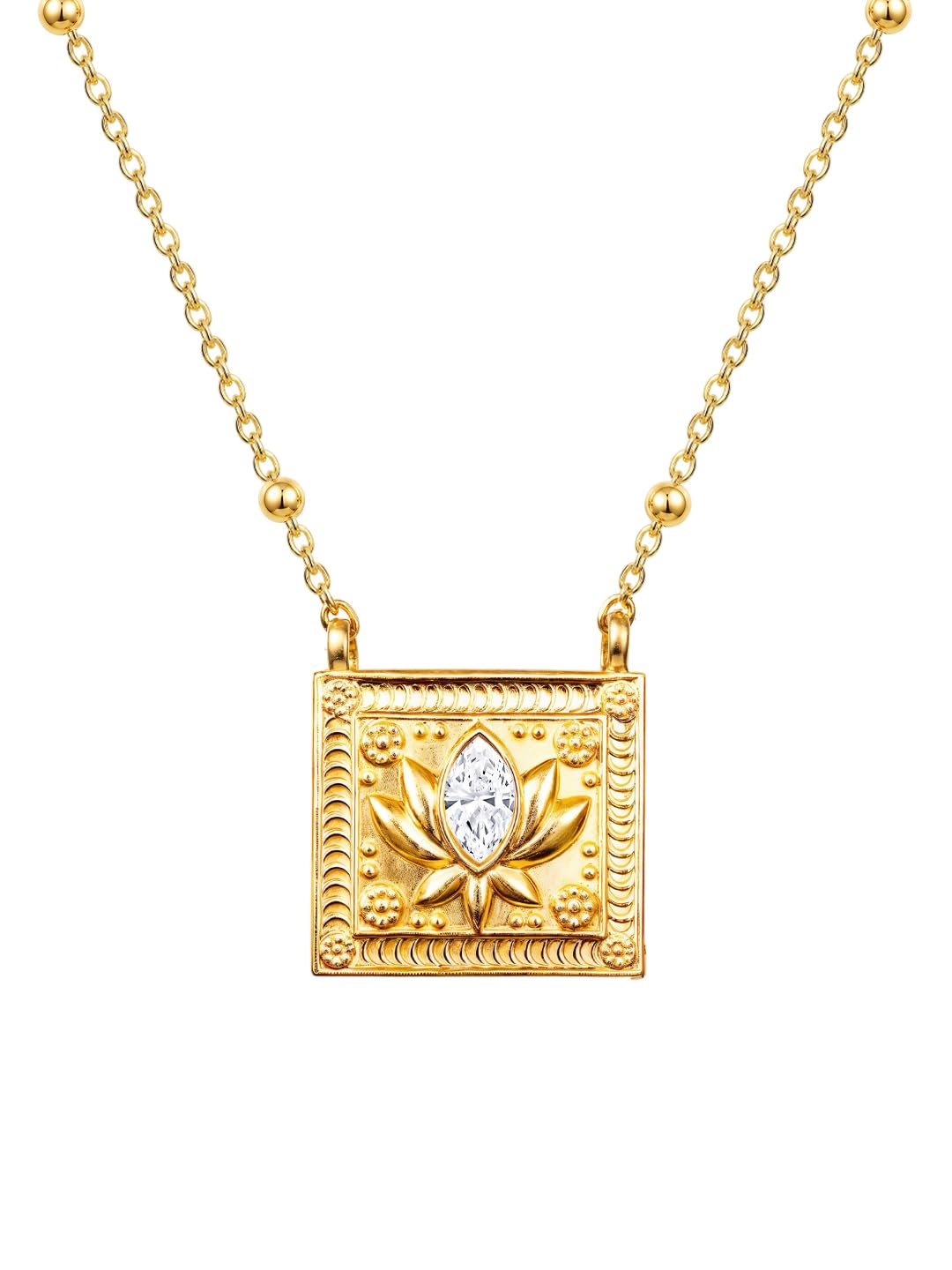 Gold Plated Lotus Pendant Necklace with Beaded Chain for Women | Modern Boho Chic Design | Traditional Temple Jewelry Gift for Her-image-8