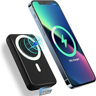 Magnetic Wireless Portable Charger, 10000mAh Wireless Power Bank AOGUERBE PD 22.5W Fast Charging with USB-C LED Display Mag-Safe Battery Pack Compatible for iPhone 15/14/13/12 Pro/Mini/Pro Max (Black)