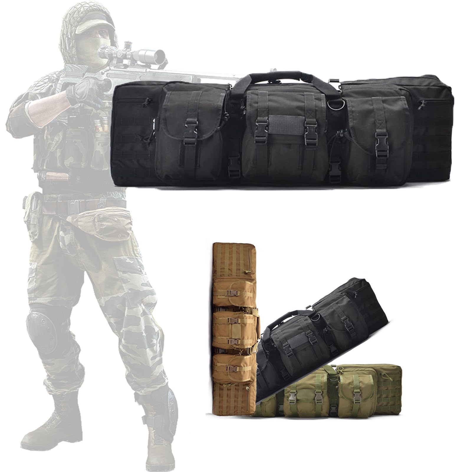 Mochila de Armas,Rifle Bolsa,Bolsa de Armas Airsoft Caza Pistola Funda Acolchado con Correa,Bolsa Doble Rifle Escopeta Airsoft para Caza Campo de Tiro Pesca,Black,118cm