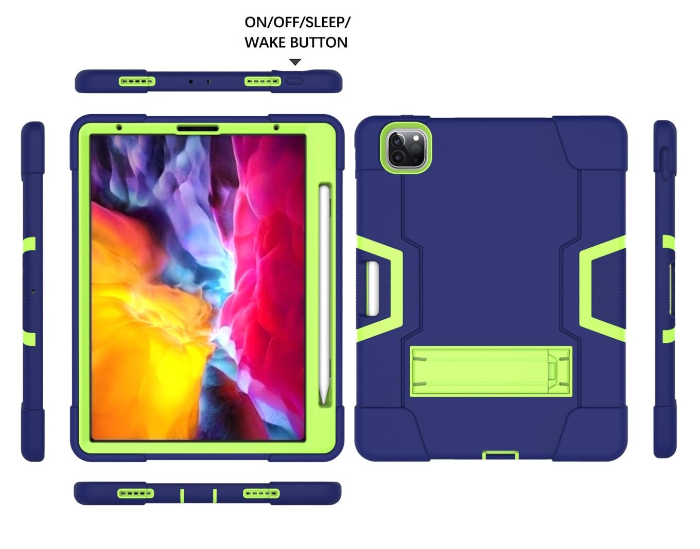 Custodia protettiva per tablet PC compatibile con iPad Pro 12.9 (2018/2020/2021/2022) Custodia con slot per penna Custodia in silicone per tablet con cavalletto, resistente antiurto guscio protettivo