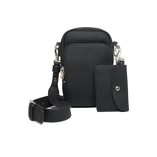 JEN & CO. Small Crossbody Bags for Women - Wristlet Purses for Women Clutch Bag Parker 3 Compartment Crossbody Bag with Pouch, Black (M2080-BK)