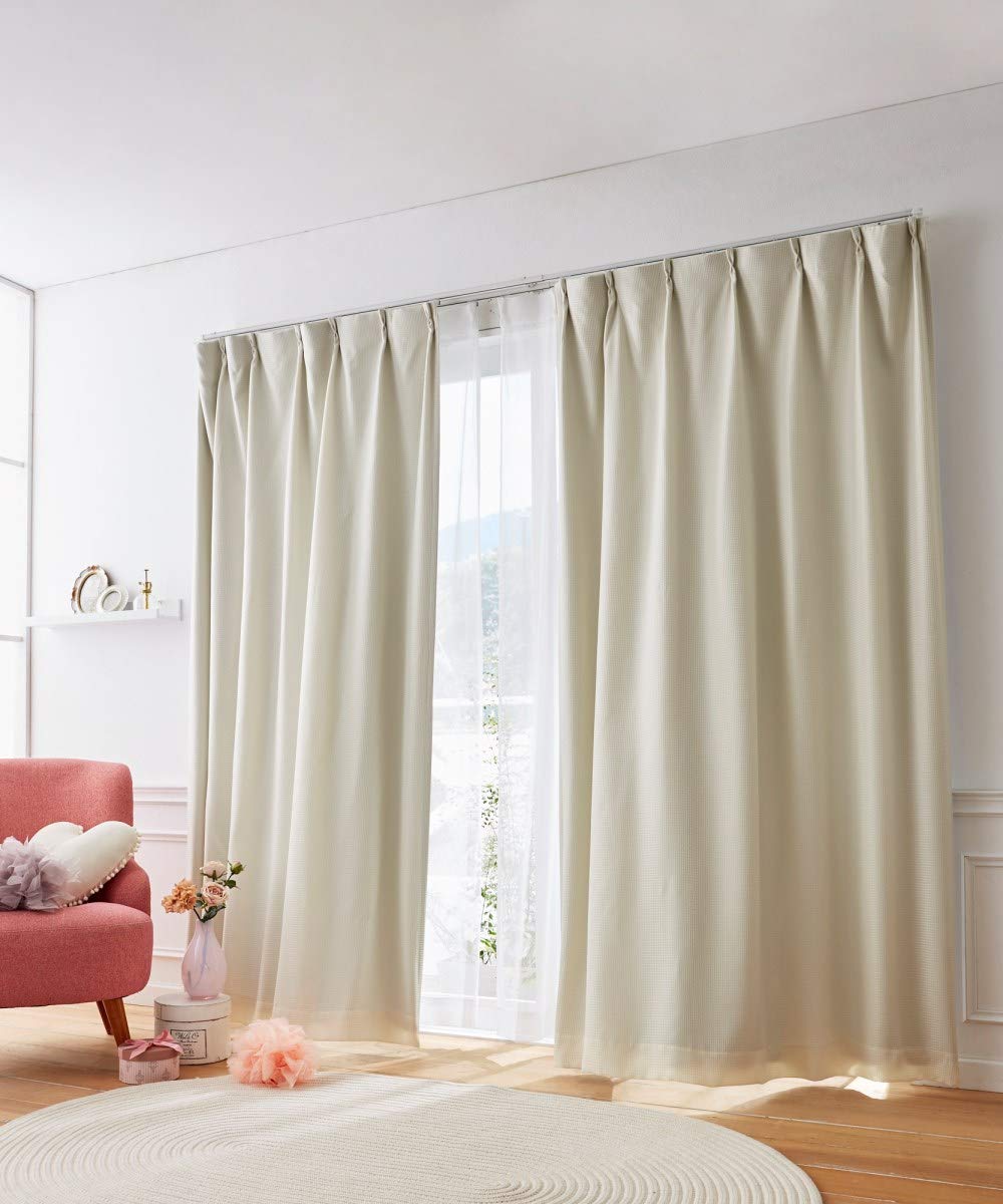 Amazon｜[ニッセン] カーテン 遮光裏地付きワッフルカーテン＆レース4