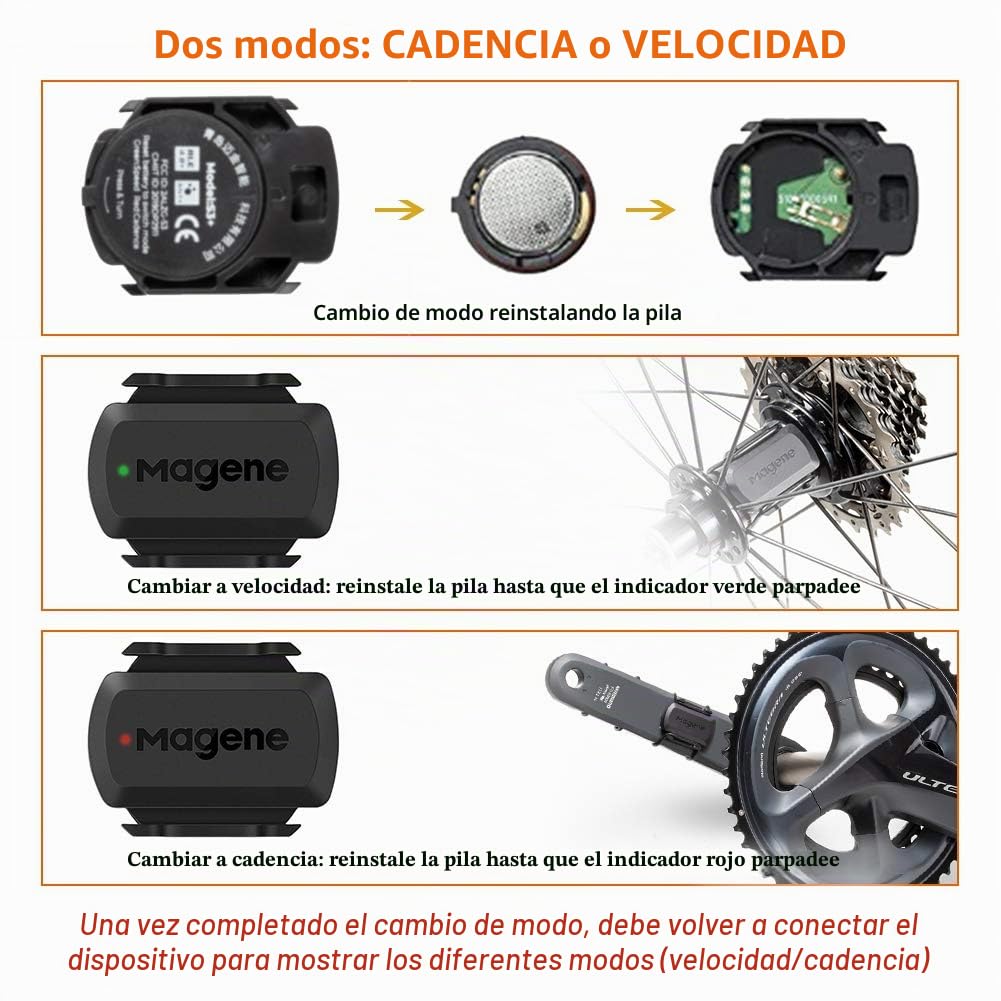 Magene S3+ Sensor de Velocidad/Cadencia para Ciclismo, Sensor Inalámbrico de RPM de Bicicleta Ant+/Bluetooth 4.0
