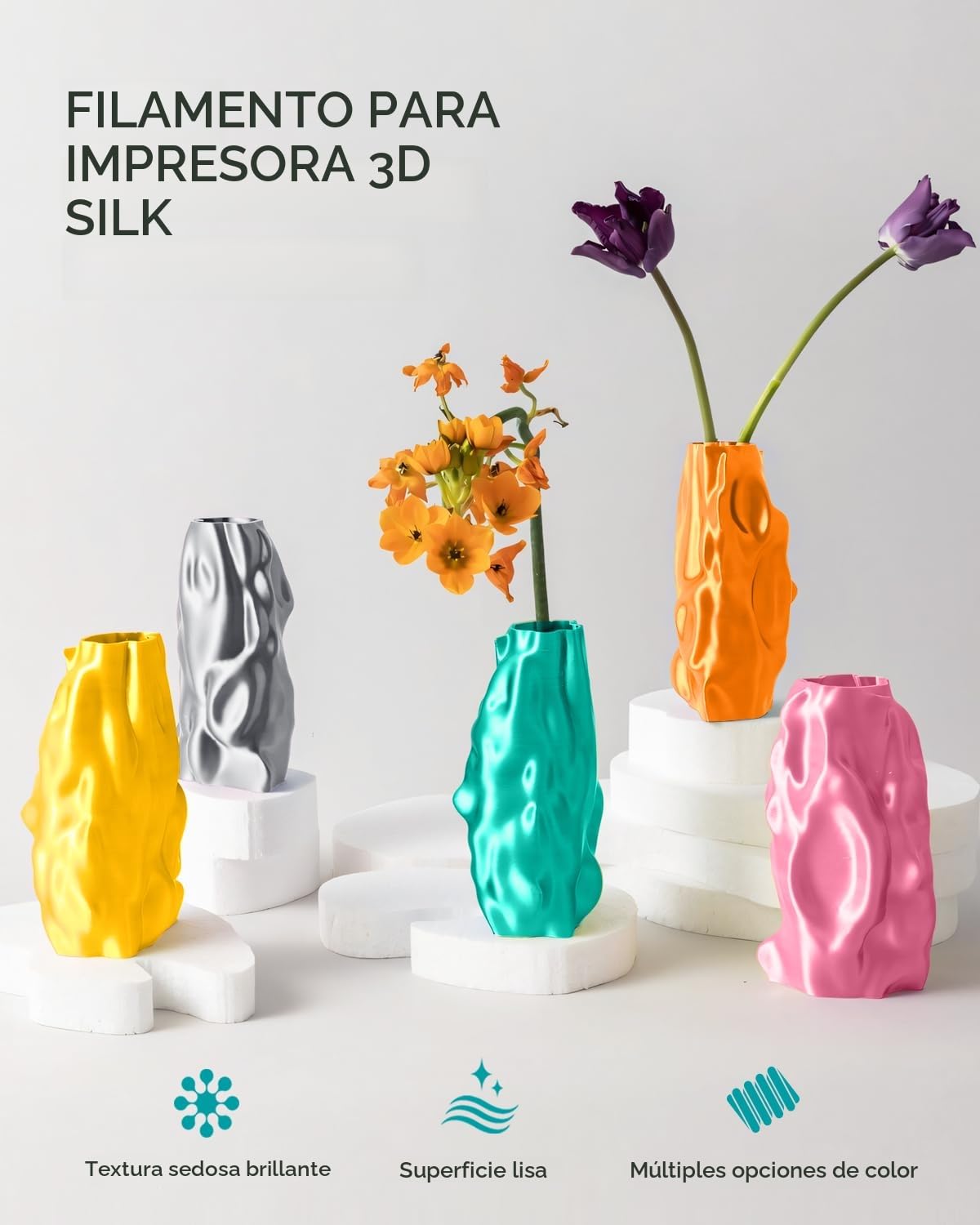 SUNLU PLA+ Silk Filamento 3D Seda Metálica 1,75 mm 1KG Plata