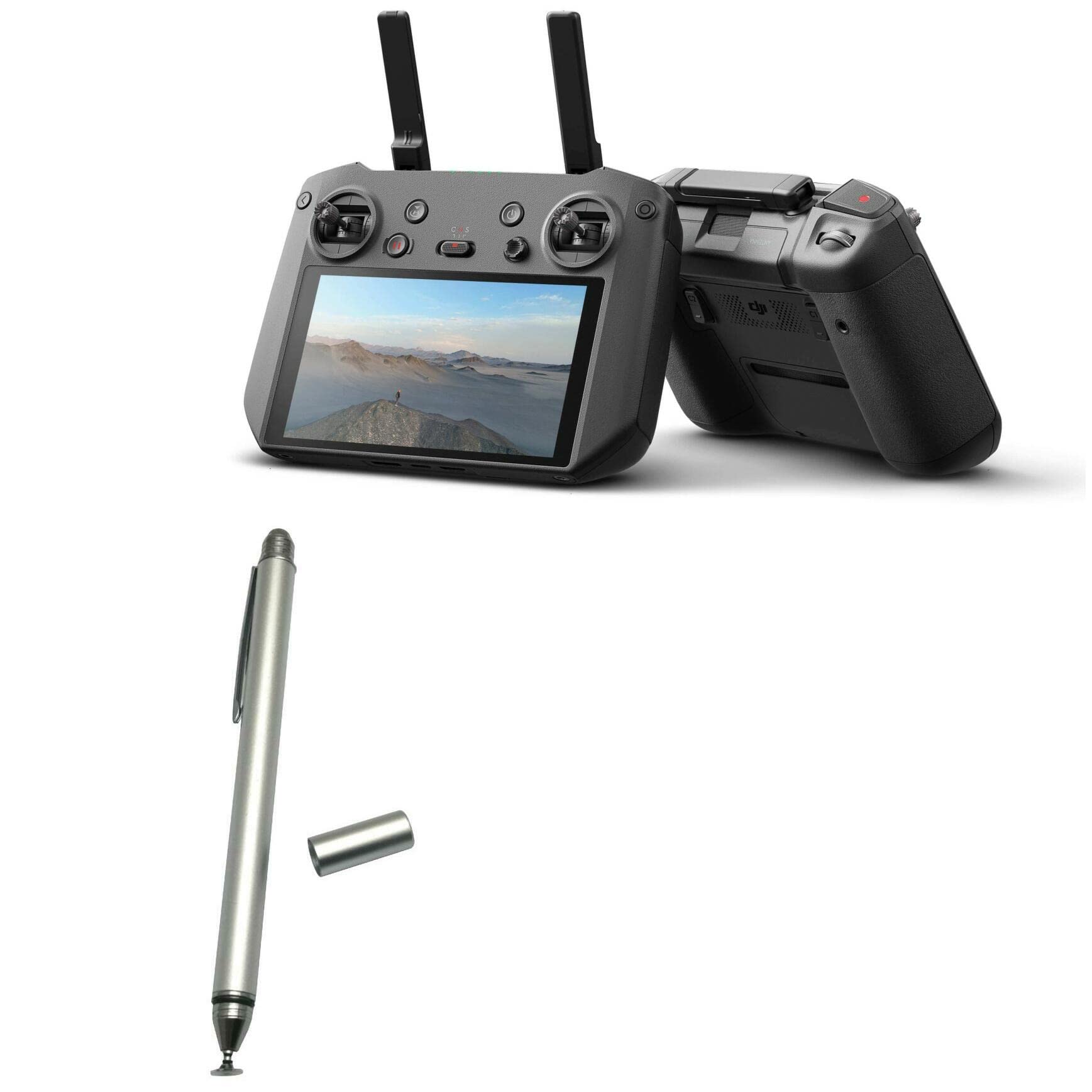 BoxWave Stylus Pen Compatible with DJI RC Pro - DualTip Capacitive Stylus, Fiber Tip Disc Tip Capacitive Stylus Pen for DJI RC Pro - Metallic Silver