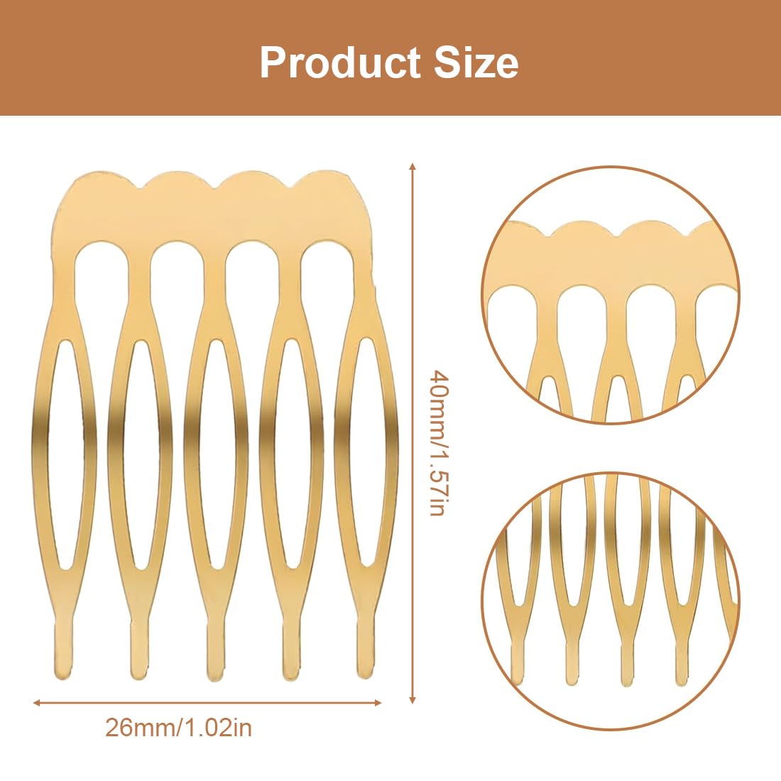 20 Piezas Peines Laterales de Metal 5 Dientes, Peines de Velo, Peines Laterales para Mujer Cabello Francés con Dientes para Accesorios para el Cabello con Clip de Moño Plateado y Dorado