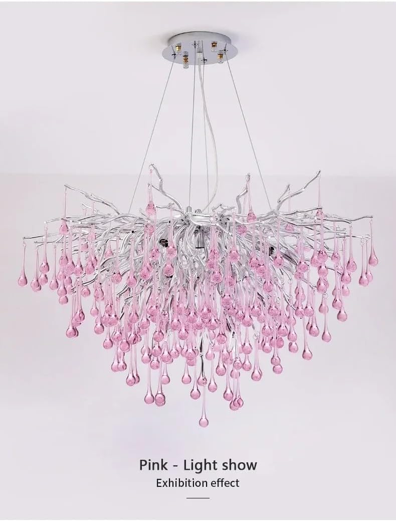 Chandelier for Living Room Decoration Water Drop Ceiling Indoor Decor Luxury Living Fixture Pink Crystal Lamp,luminaire